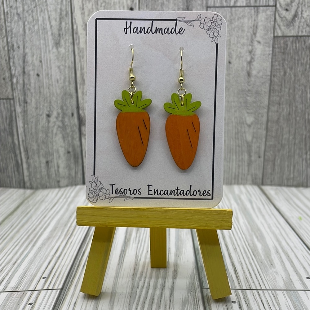 Handmade wooden carrot earrings